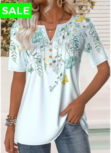 Mint Green Tuck Stitch Floral Print T Shirt