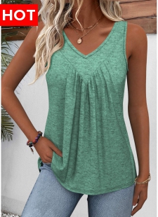 V Neck Sage Green Sleeveless Tank Top