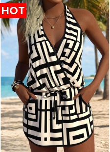 Light Camel Geometric Print Bikini Set
