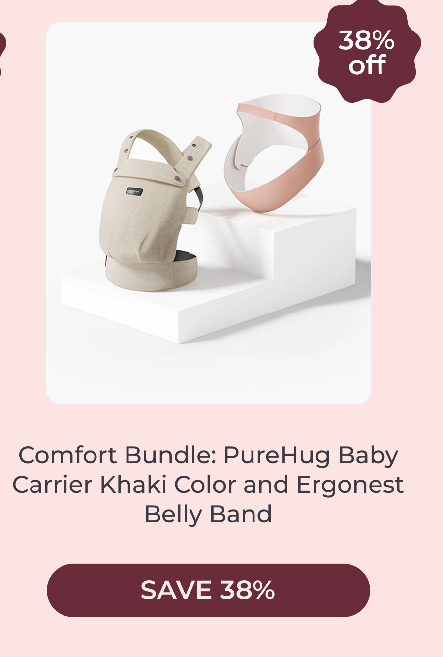 Comfort Bundle: PureHug Baby Carrier Khaki Color and Ergonest Belly Band