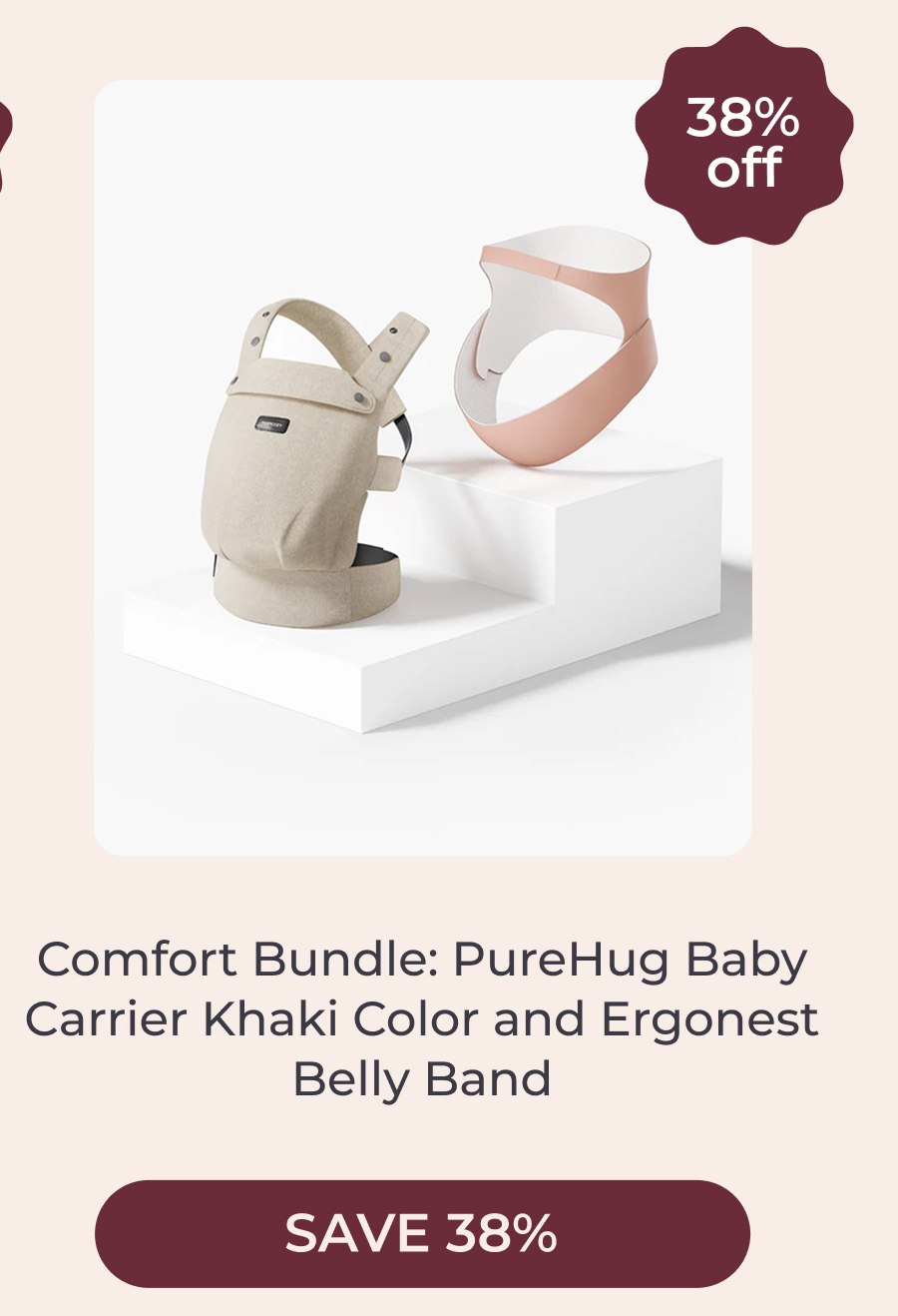 Comfort Bundle: PureHug Baby Carrier Khaki Color and Ergonest Belly Band