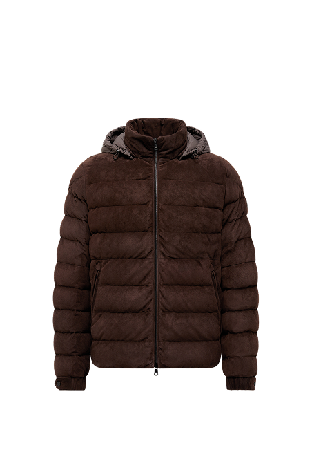 Arneb Hooded Suede Short Down Jacket