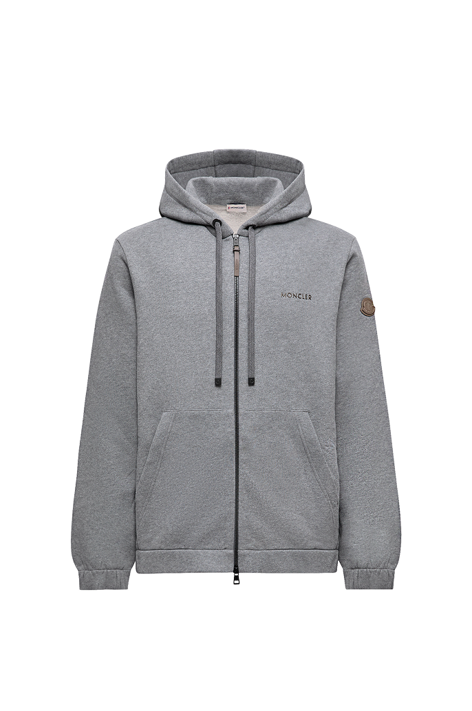 Leather Logo Cotton Blend Zip-Up Hoodie