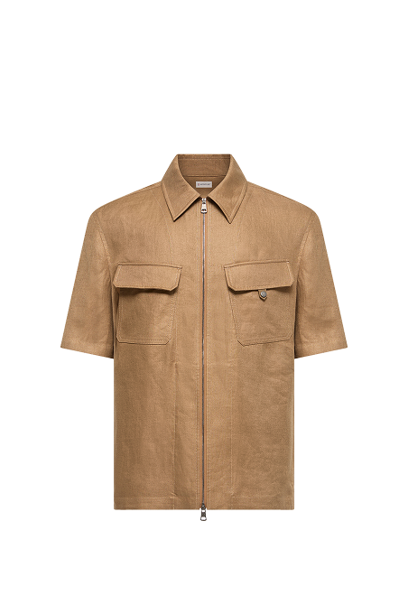Linen Twill Short Sleeve Zip-Up Shirt