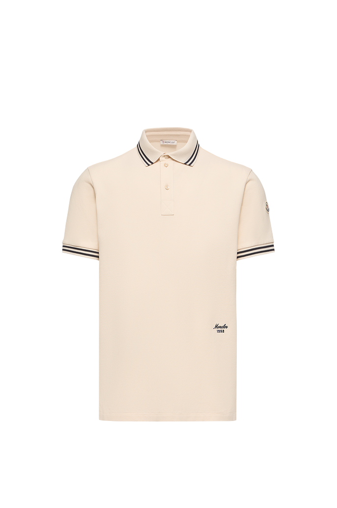 Striped Trim Cotton Piquet Polo Shirt