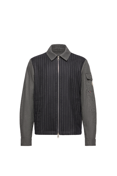 Herringbone Wool Blend Zip-Up Shirt