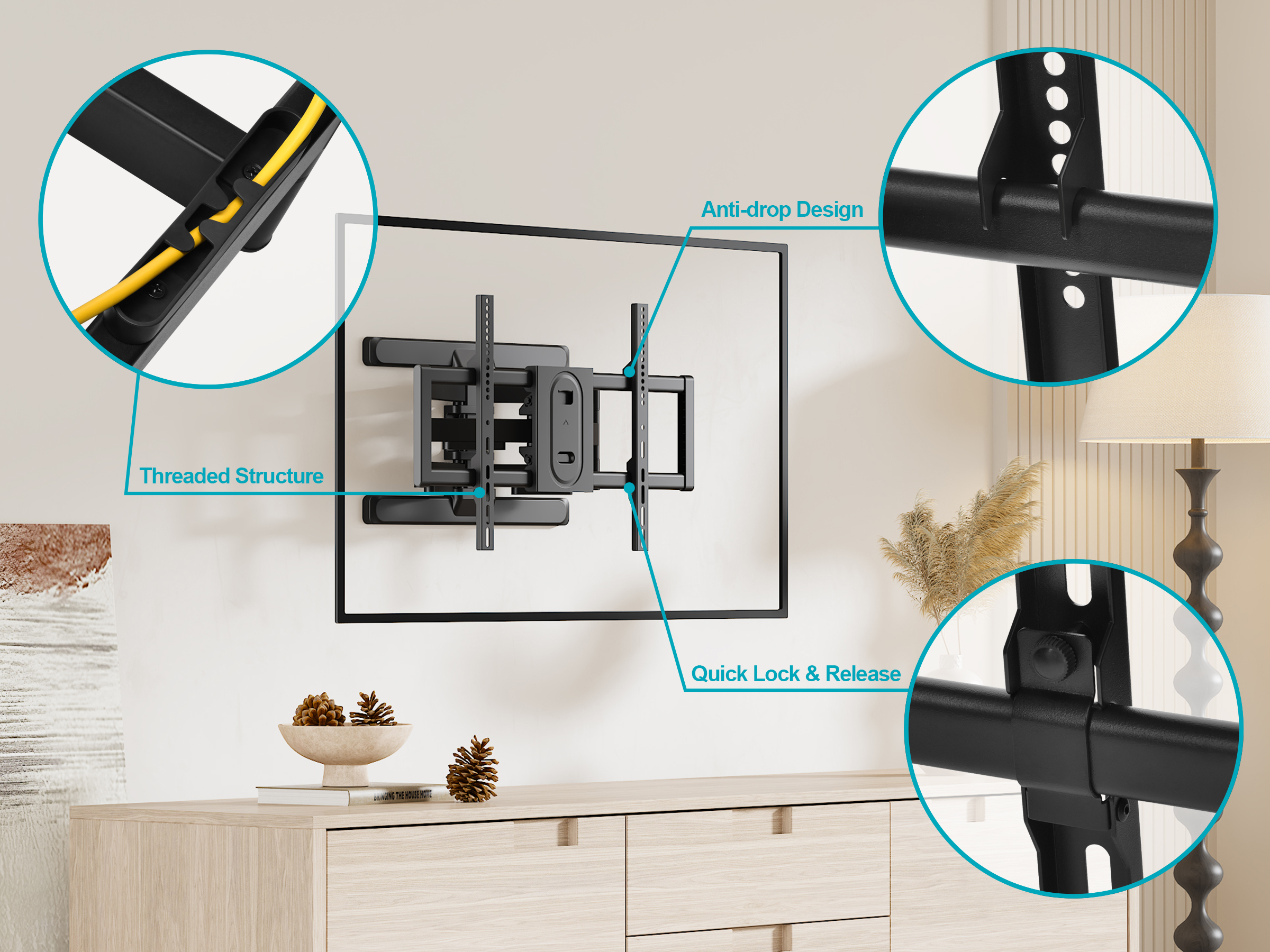 Premium Full Motion TV Wall Mount Bracket for 42" to 90" TVs up to 132lbs, Max VESA 600x400
