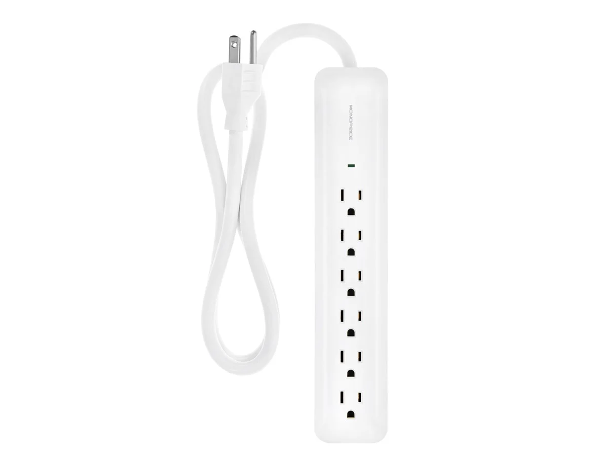 Monoprice 6 Outlet Slim Surge Protector Power Strip - 540 Joules, Clamping Voltage 500V, 3ft Cord