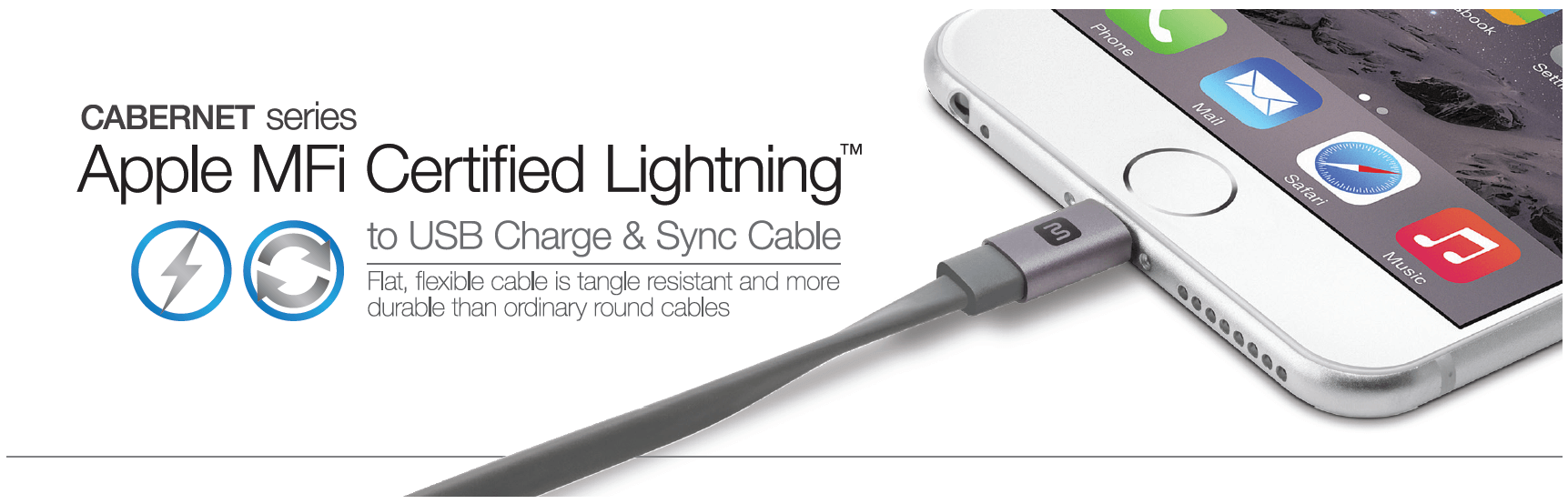 Monoprice Premium Flat Apple MFi Certified Lightning to USB-A Charging Cable - 4ft Gray