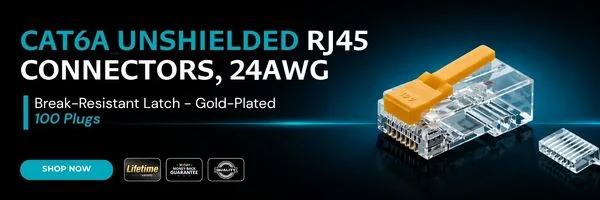 Monoprice Cat6A Unshielded RJ45 Connectors with Break-Resistant Latch - Gold-Plated, for 24AWG UTP Cable, 100 plugs