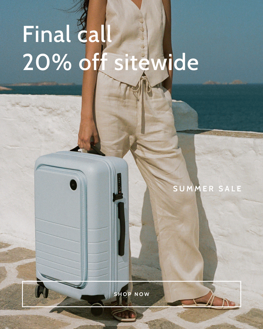 Final call. 20% off sitewide. Summer Sale. Shop now.