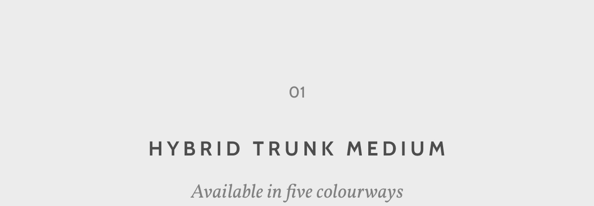 01. Hybrid Trunk Medium. Available in five colourways.