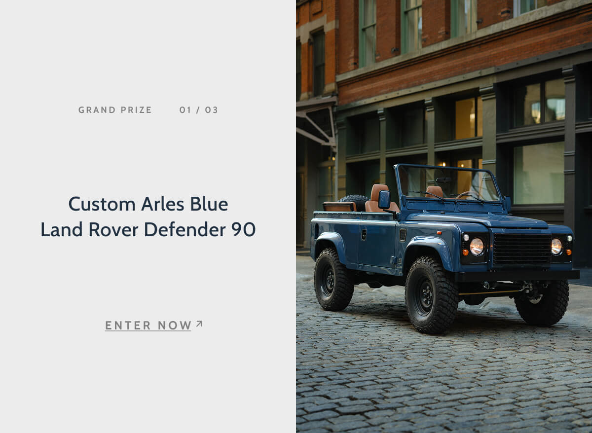 Grand Prize. 01/03. Custom Arles Blue Land Rover Defender 90. Enter now.