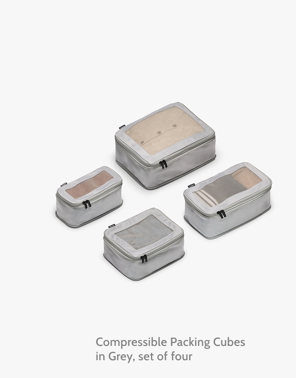 Compressible Packing Cubes in Grey, set of four.