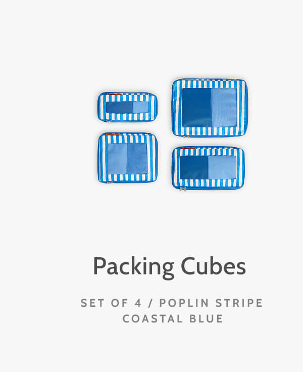 Packing Cubes. Set of 4. Poplin Stripe Coastal Blue.