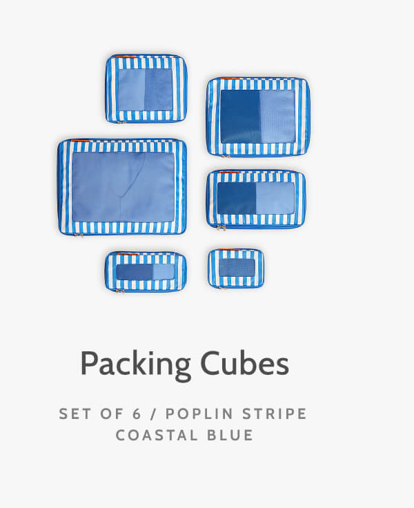 Packing Cubes. Set of 6. Poplin Stripe Coastal Blue.