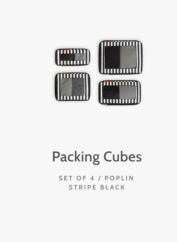 Packing Cubes. Set of 4. Poplin Stripe Black.