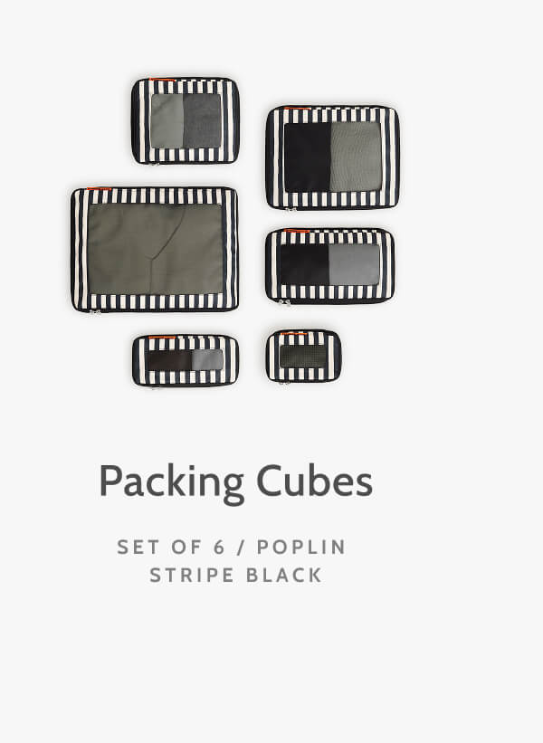 Packing Cubes. Set of 6. Poplin Stripe Black.