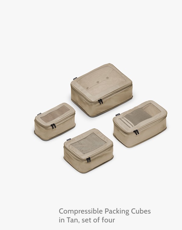 Compressible Packing Cubes in Tan, set of four.