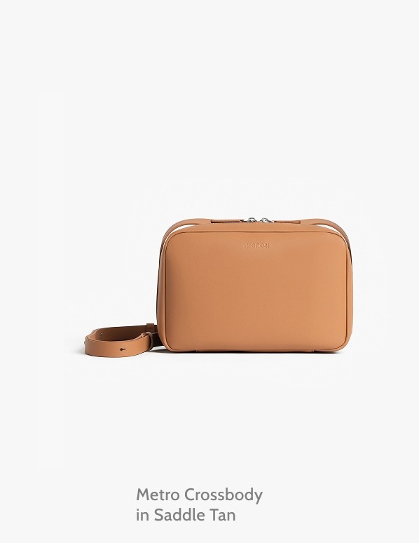 Metro Crossbody in Saddle Tan.