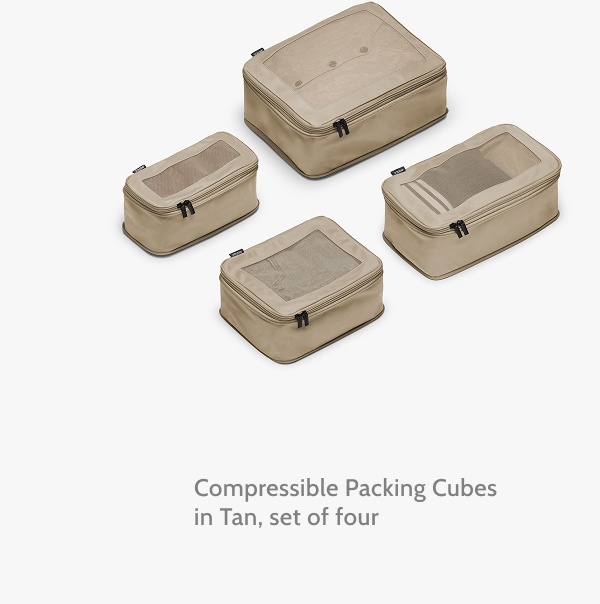 Compressible Packing Cubes in Tan, set of four.