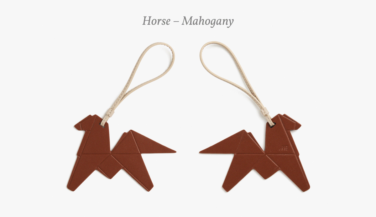 Origami Charms, Rabbit - Ivory, Rabbit - Purple Icing, Cat - Carbon Black, Horse - Mahogany