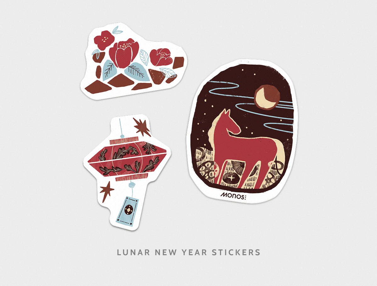 Luggage Tag. Slim Wallet. Lunar New Year Stickers.