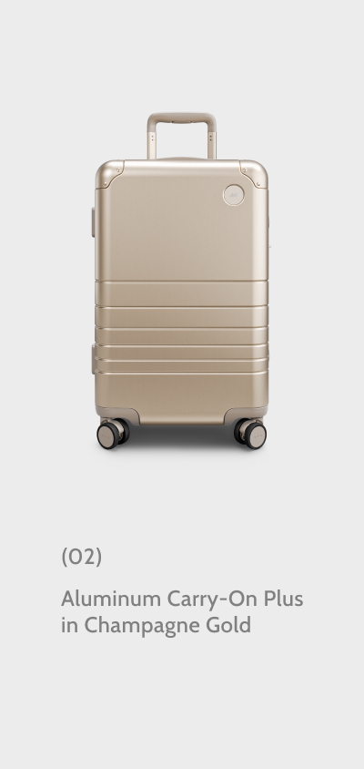 (02) Aluminum Carry-On Plus in Champagne Gold.