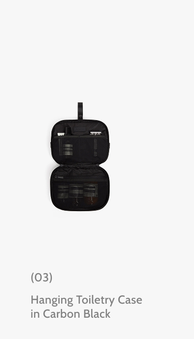 (03) Hanging Toiletry Case in Carbon Black.