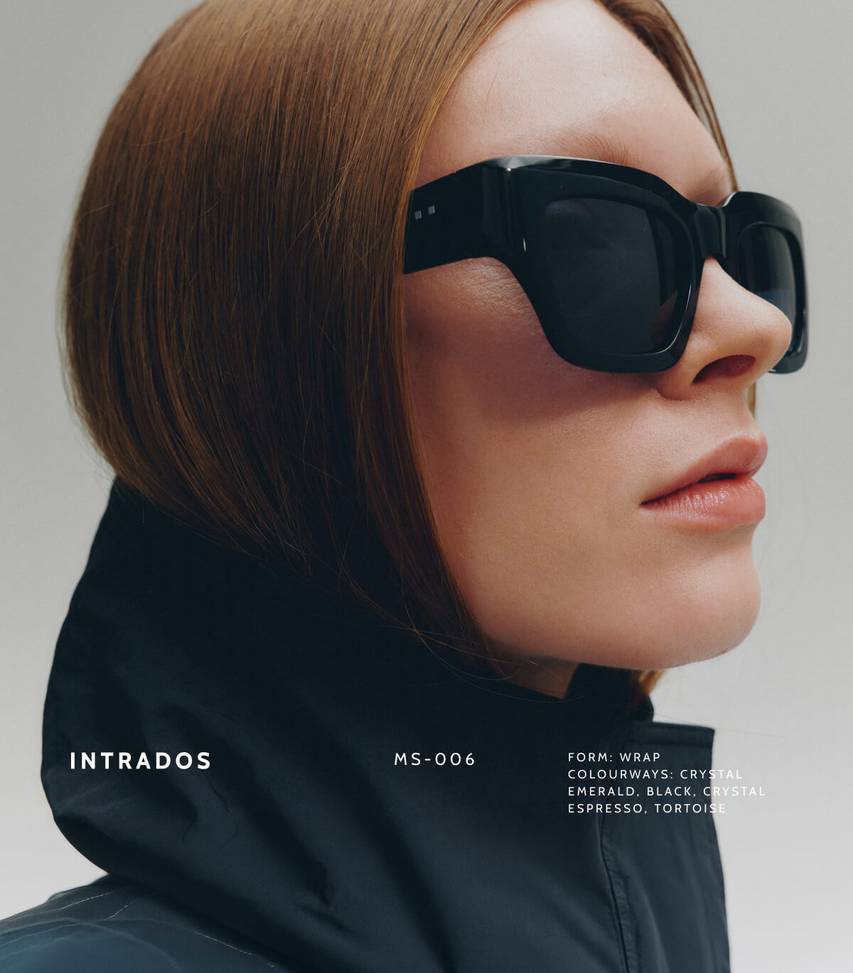Intrados. MS-006. Form: Wrap. Colourways: Crystal Emerald, Black, Crystal Espresso, Tortoise.