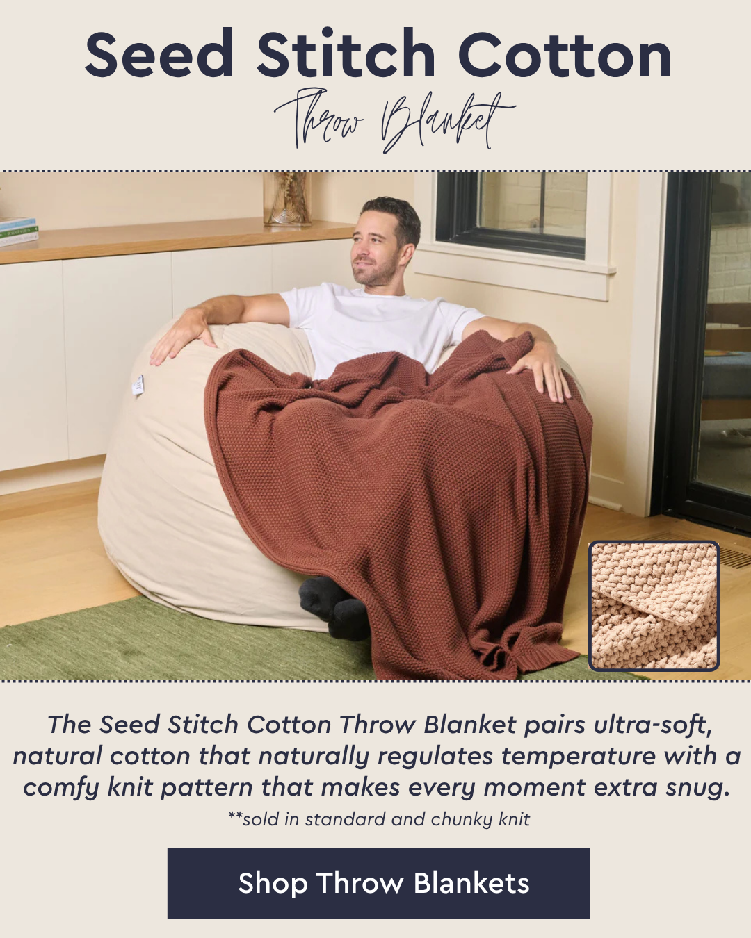 Seed Stitch Cotton Throw Blanket