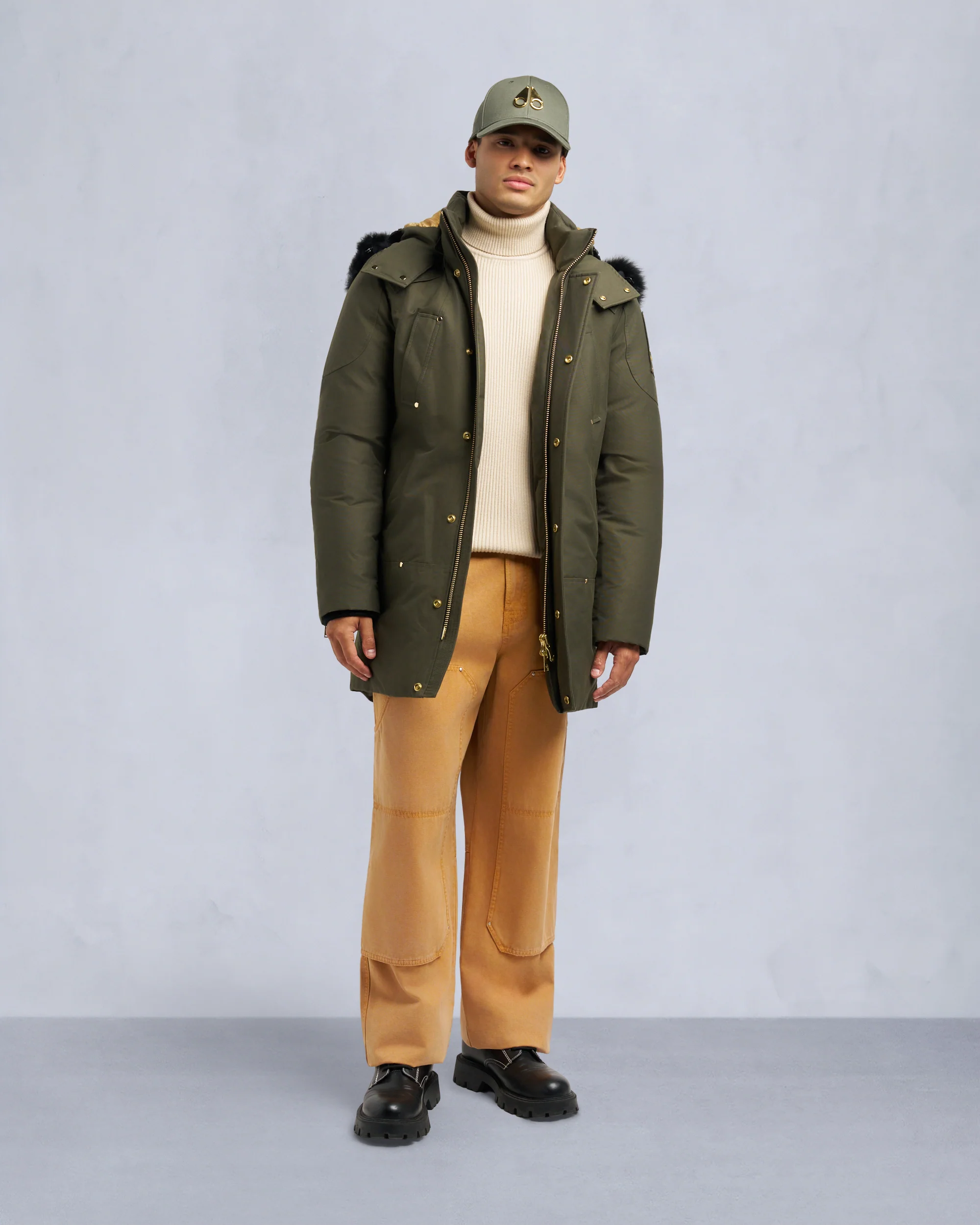 Image of GOLD SERIES ORIGINAL SHEARLING TRIM STIRLING PARKA-DARK OLIVE/BLACK