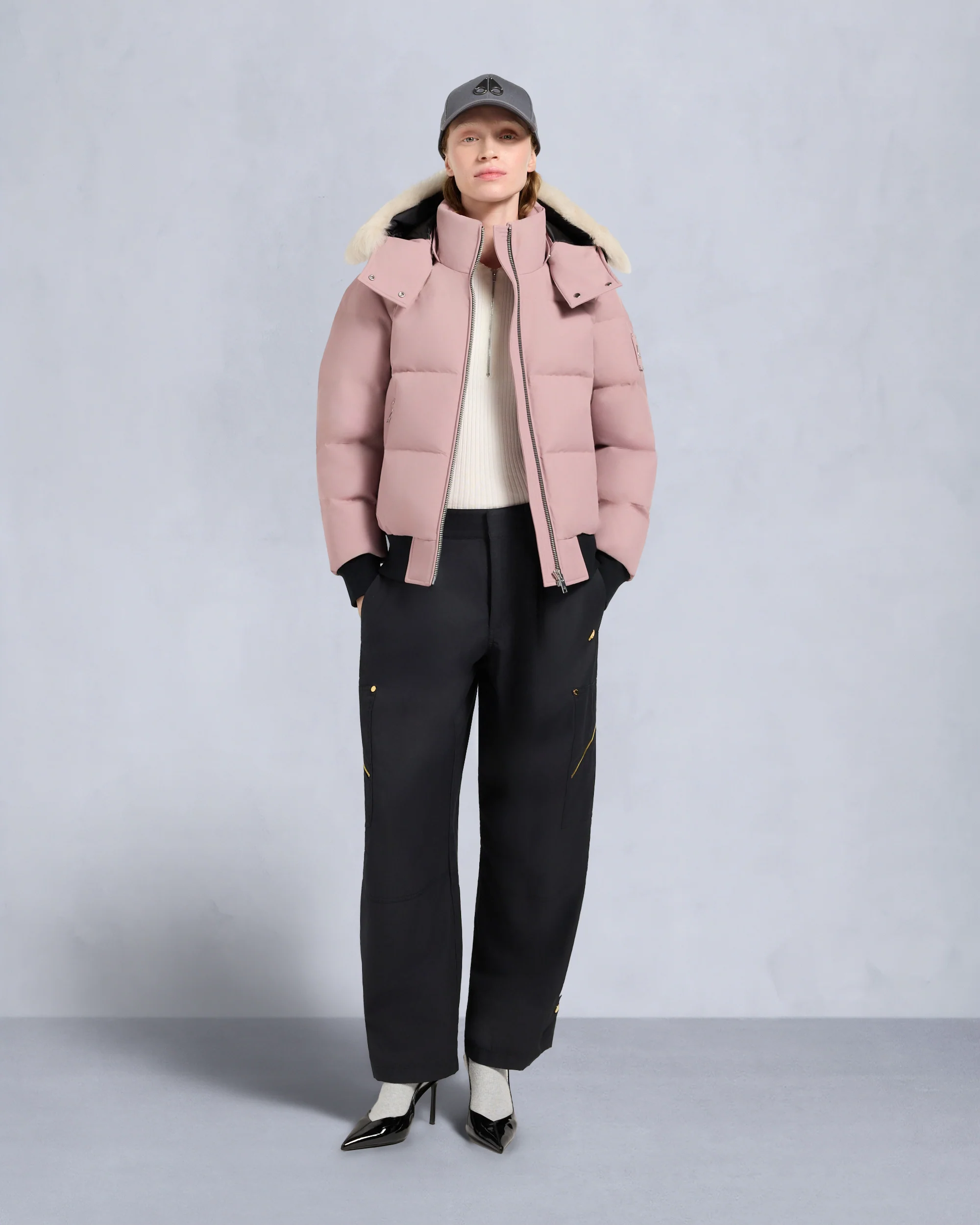 Image of CLOUD SHEARLING BOMBER JACKET-MAUVE/ALABASTER