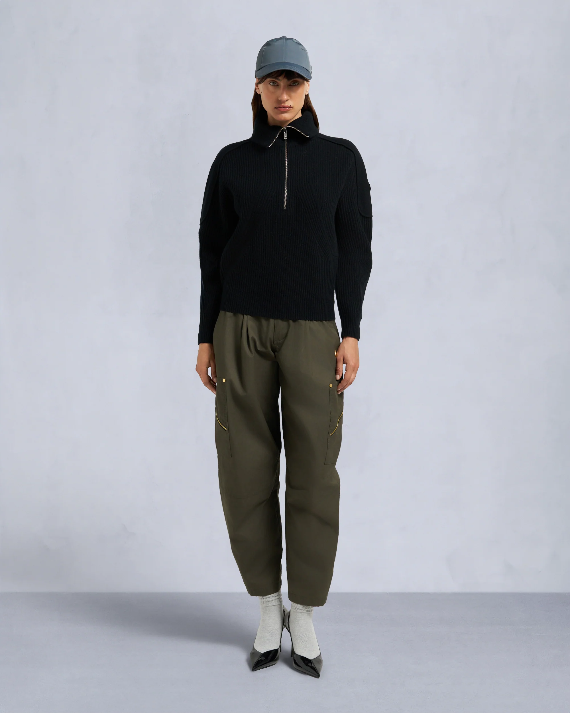 Image of CORINA QUARTER-ZIP SWEATER-BLACK