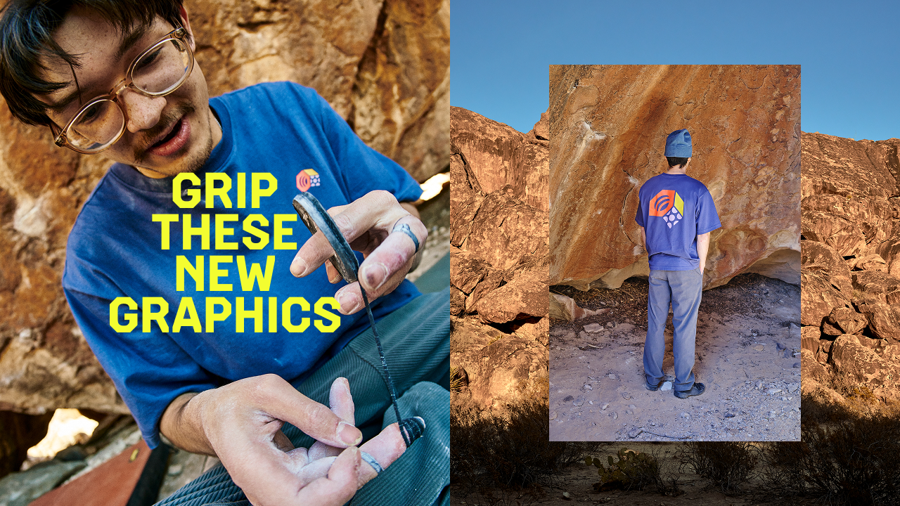GRIP THESE NEW GRAPHICS / Noah Wheeler taping up his fingers post climb