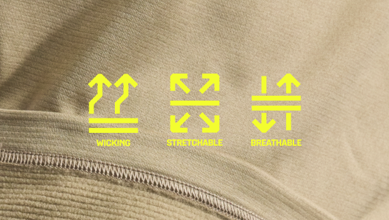 WICKING, STRETCHABLE, BREATHABLE