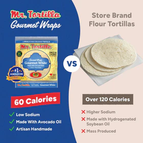 Mr. Tortilla 60 Calorie Gourmet Wrap - Artisan Flour Tortillas