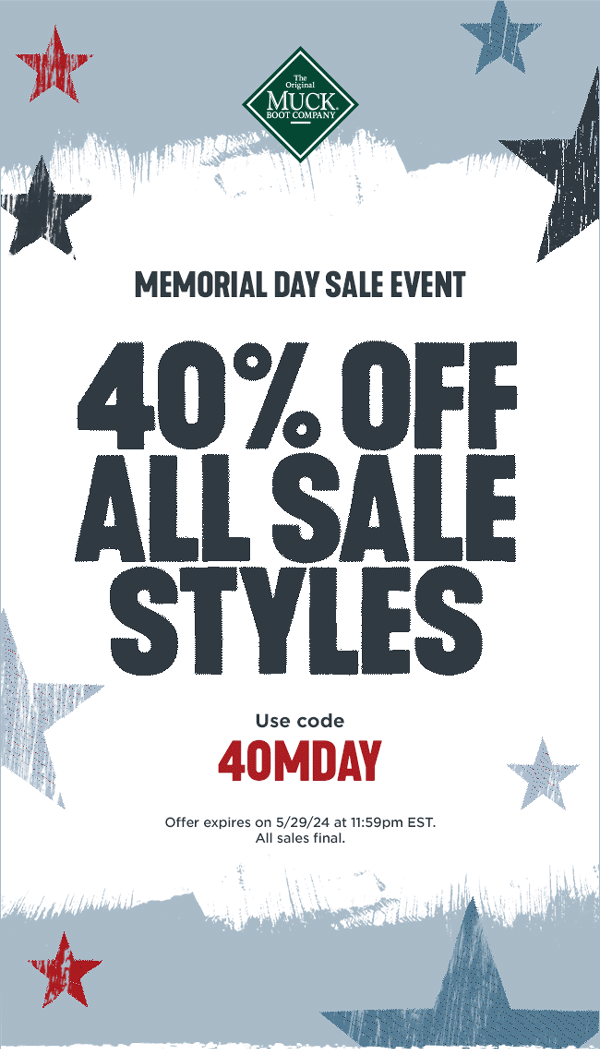 Memorial Day Sale Event | 40% Off ALL SALE STYLES when you use code 40MDAY at checkout. Offer expires on 5/29/24 at 11:59pm EST. All Sales Final.