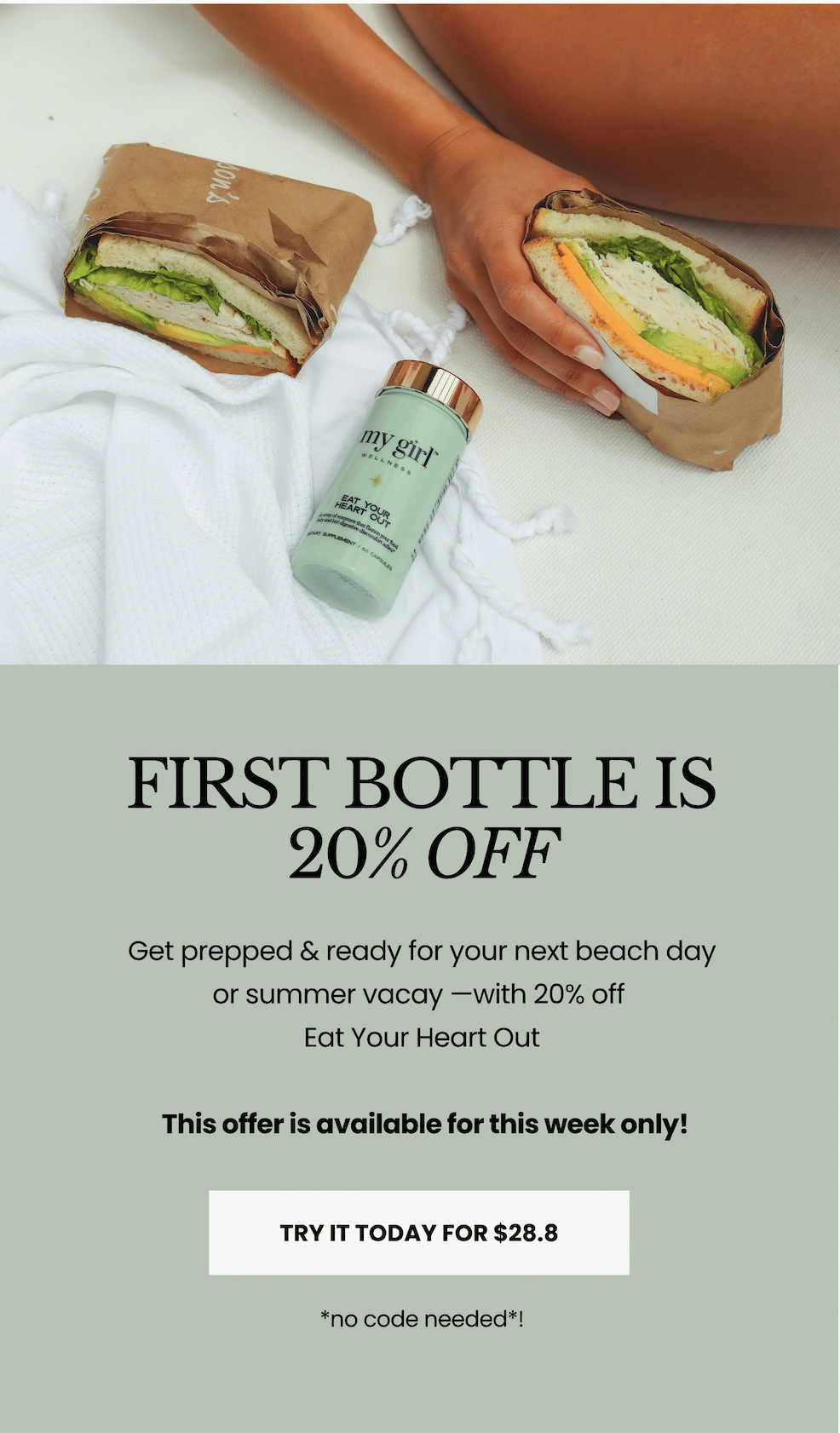 First bottle is 20% off! No code needed. This week only!