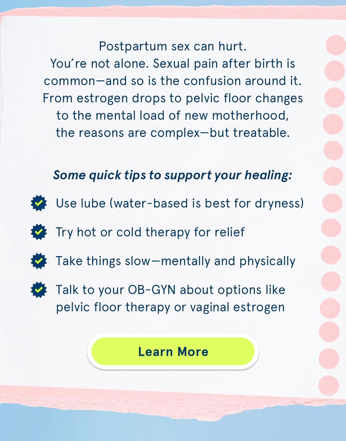 Postpartum sex tips.