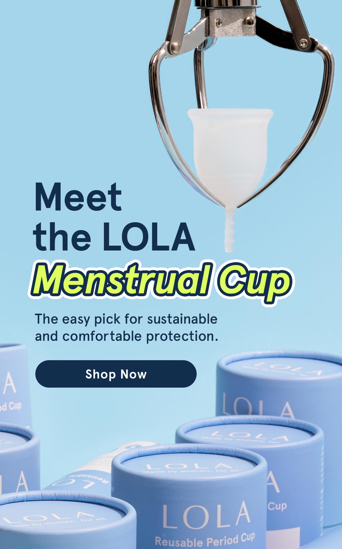 Menstrual Cup being held by claw machine claw