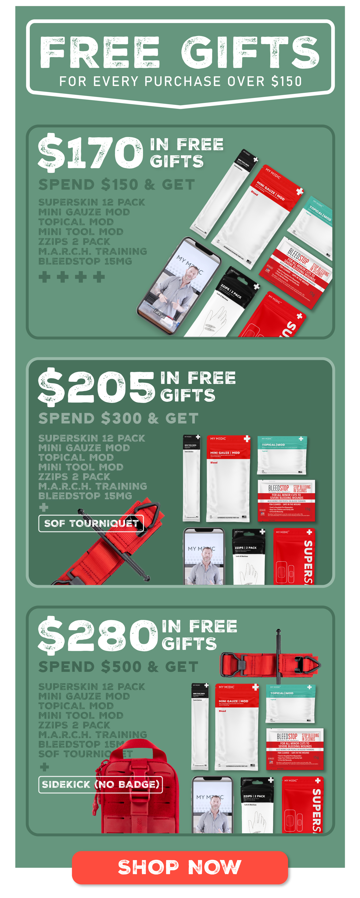 Free gifts for every purchase over $150