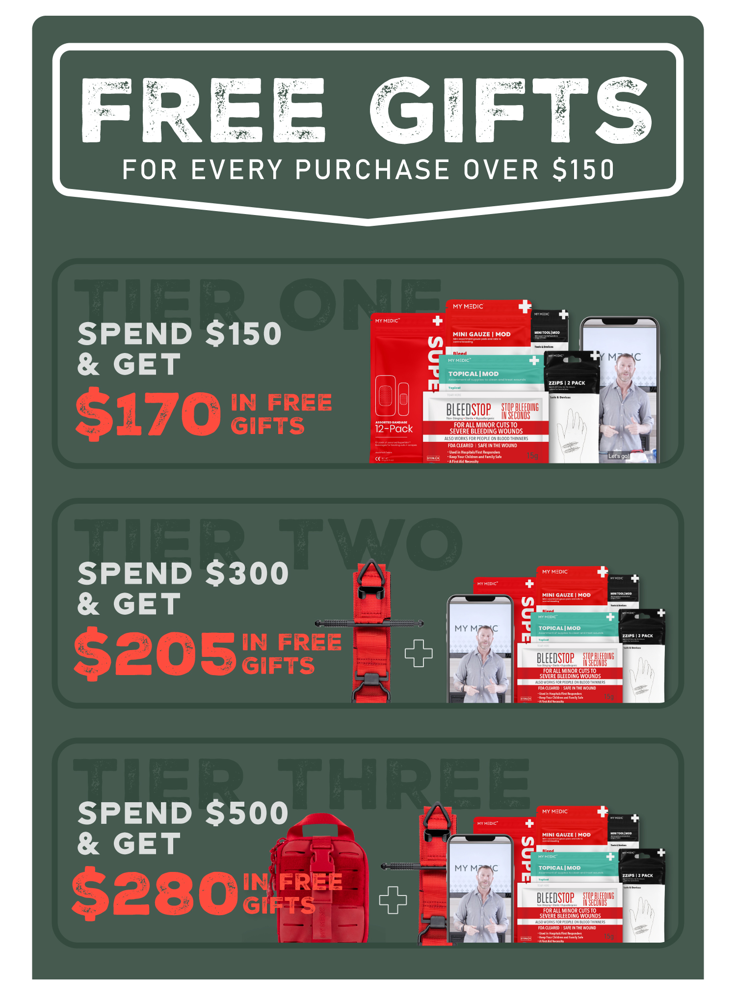 Free gifts for every purchase over $150
