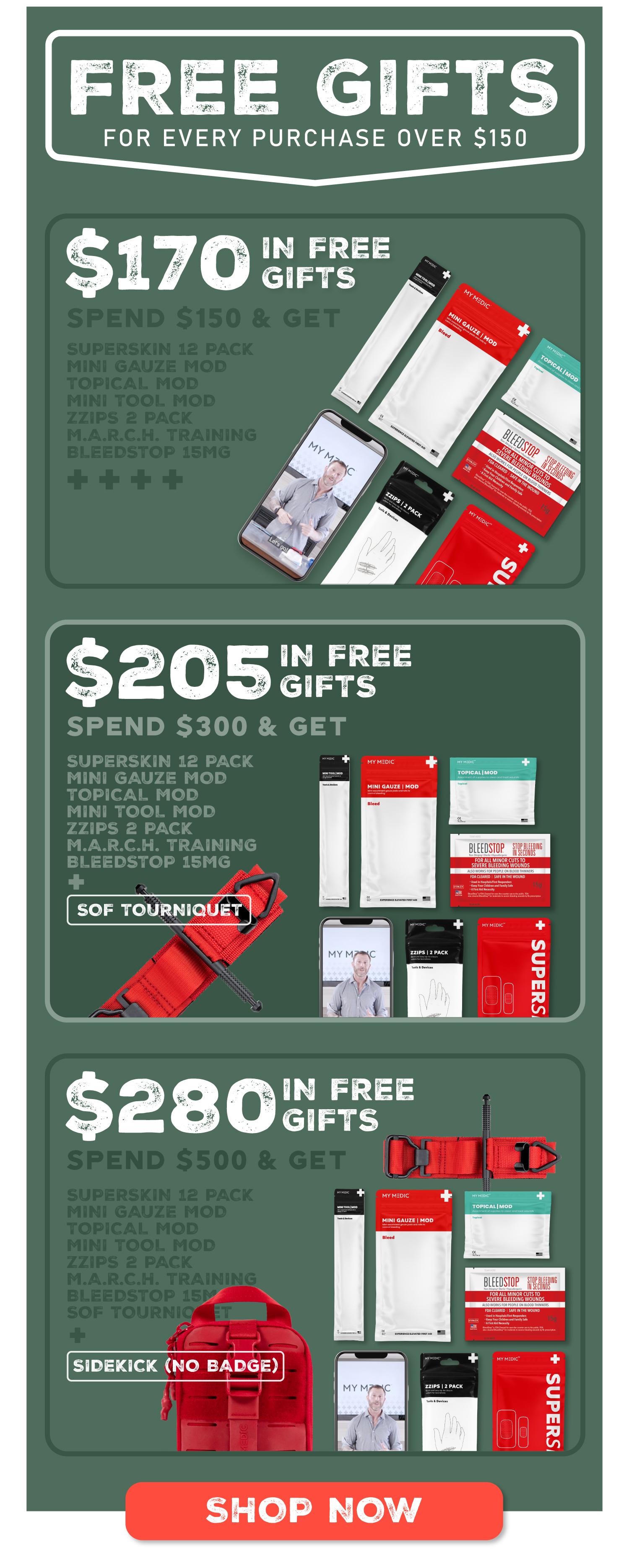 Free gifts for every purchase over $150