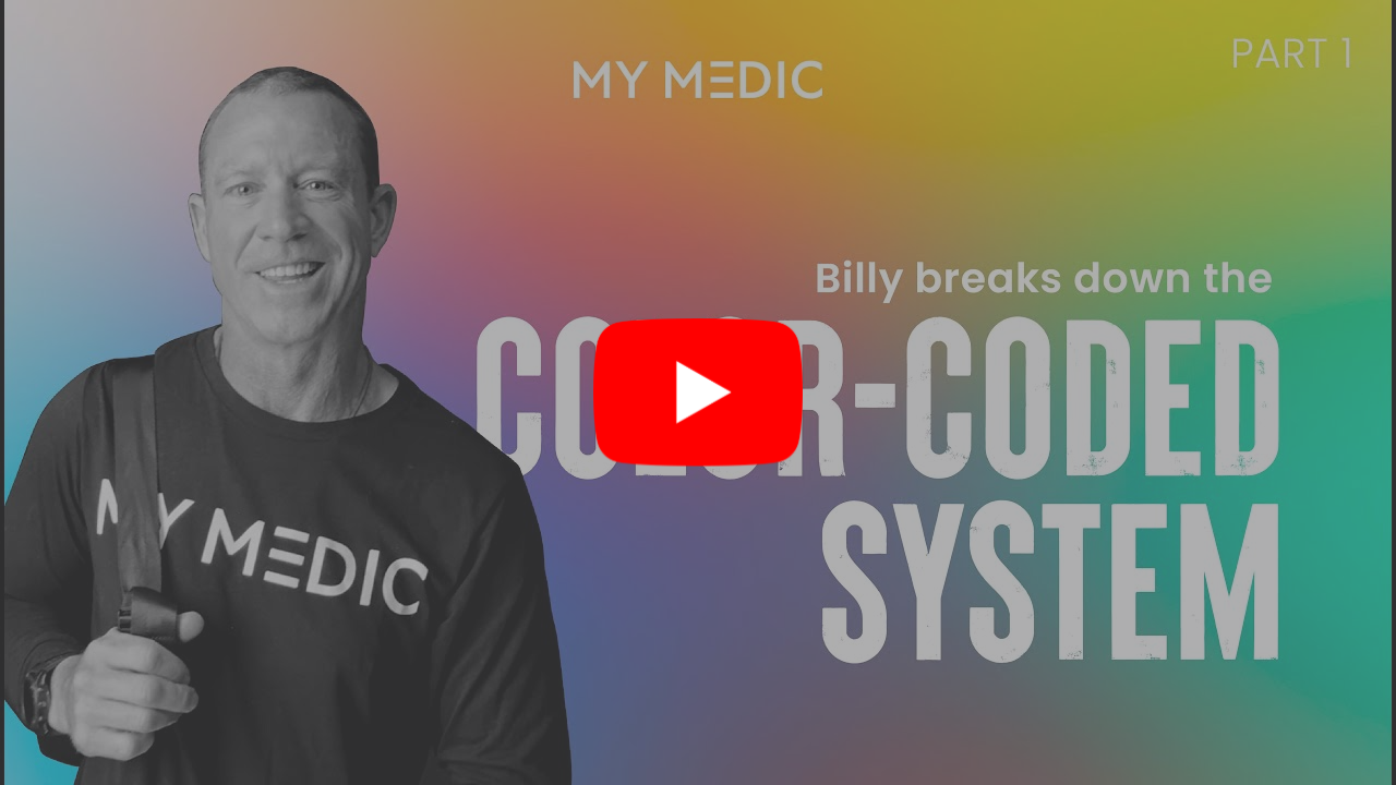 Video of My Medic Director of Education and former Green Beret medic Billy Haley demonstrating the My Medic color-coded first aid system.