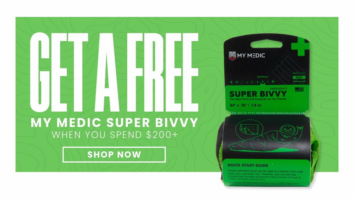 My Medic Super Bivvy emergency sleeping bag offered free with purchases over $200.