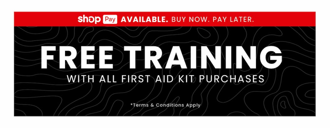 Banner advertising free trauma training included with My Medic first aid kit purchases.