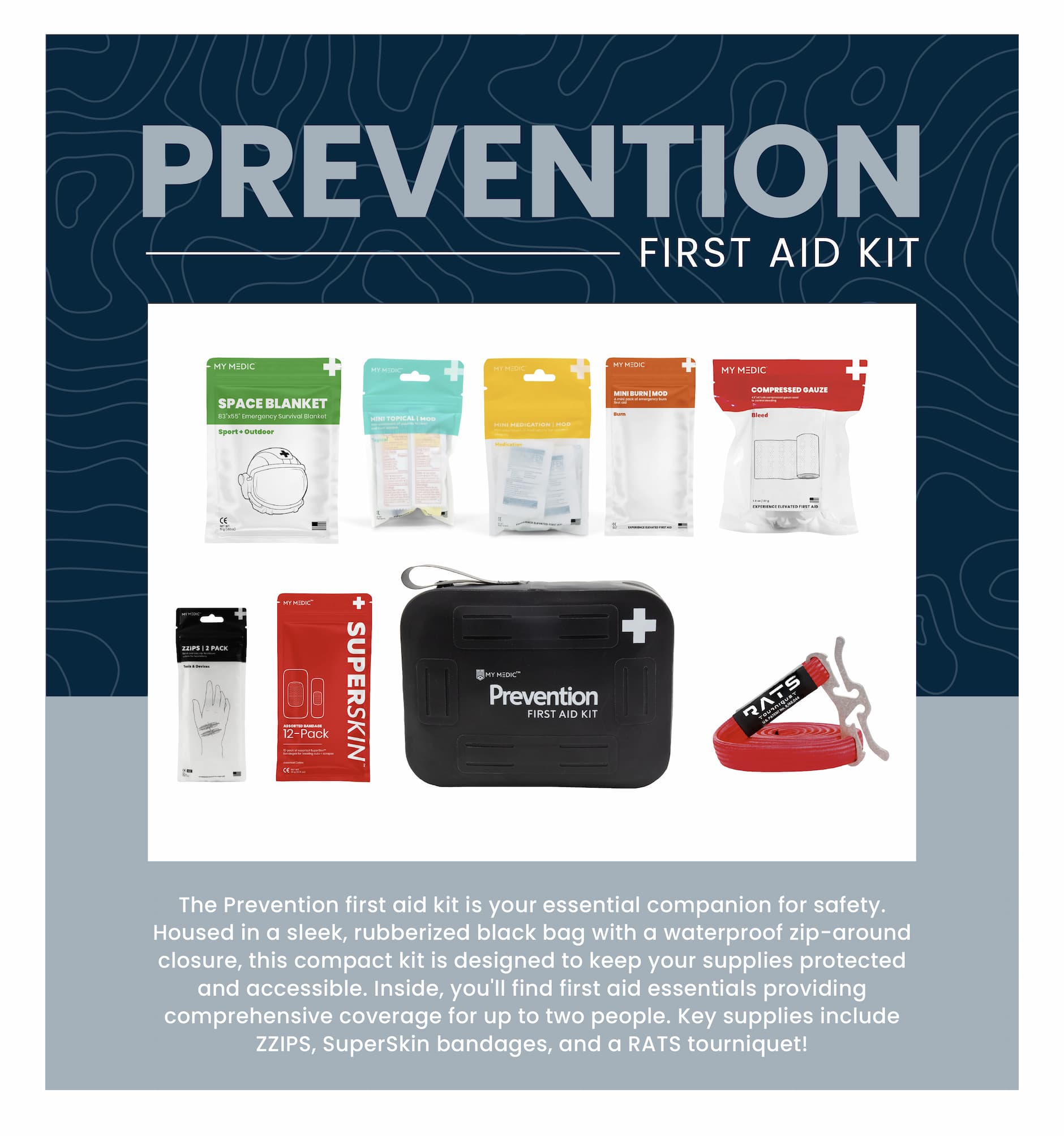 Prevention First Aid Kit With Essential Medical Supplies Including Bandages Gauze And Tourniquet For Up To 2 People