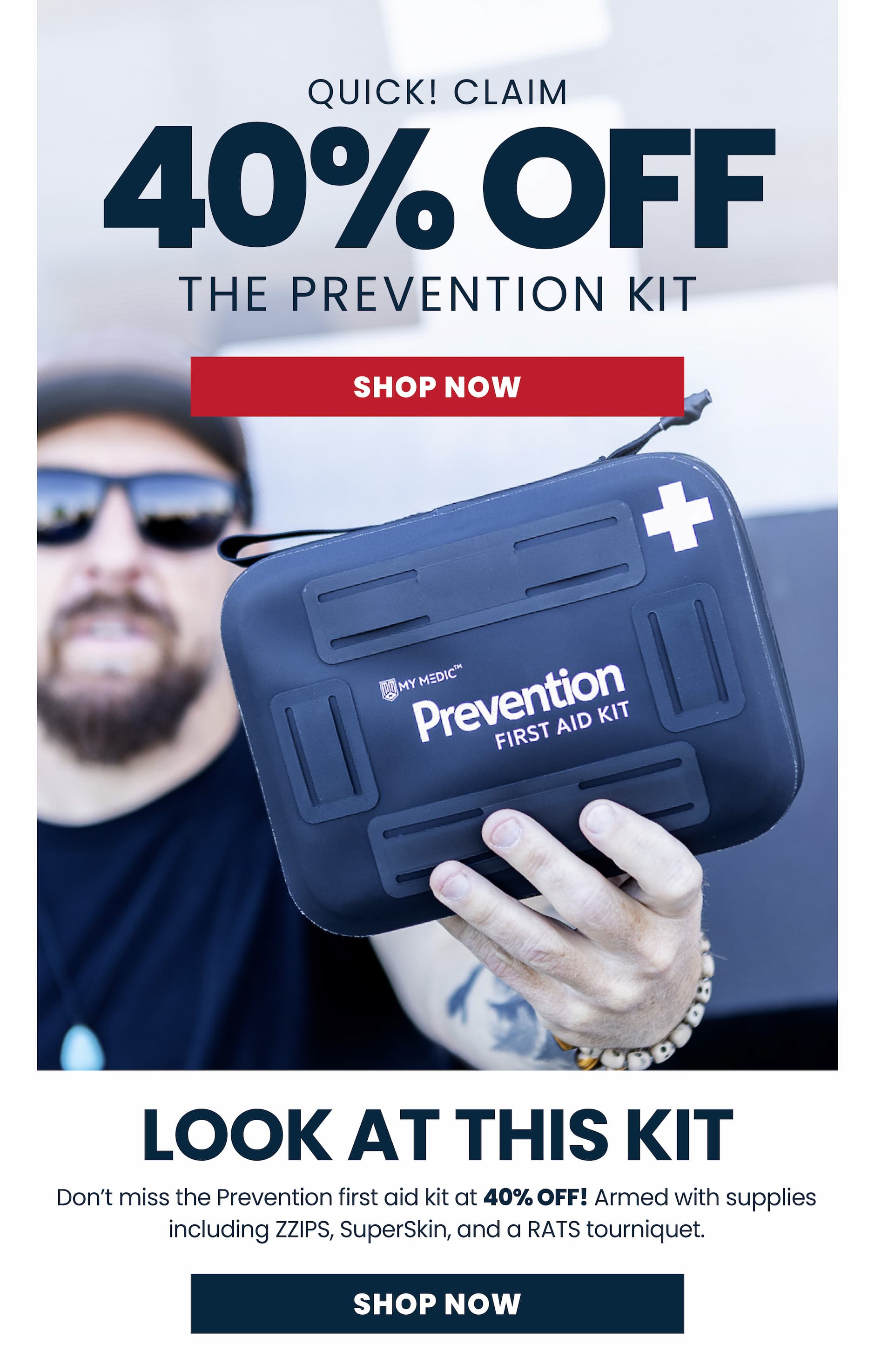 40% Off Prevention First Aid Kit Shown In Hand With Durable Case And Essential Medical Supplies Shop Now