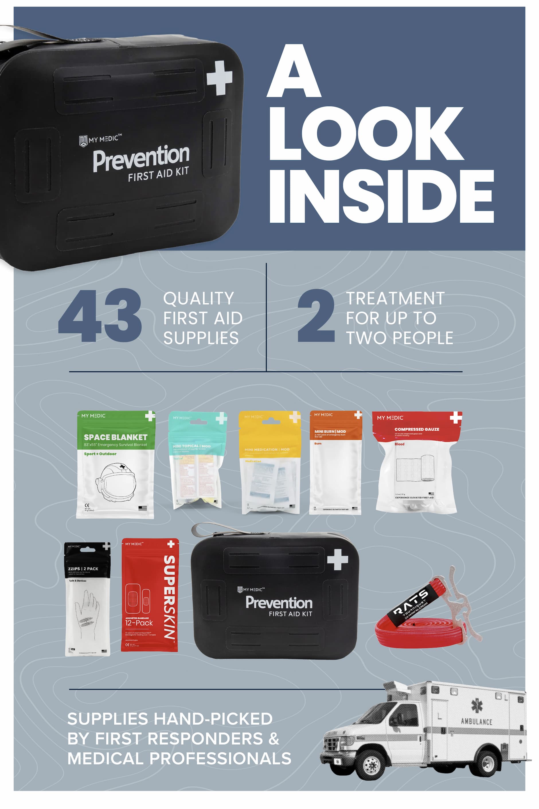 Prevention First Aid Kit With 43 Essential Supplies For Up To 2 People Hand Picked By Medical Professionals